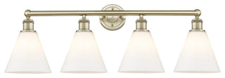Berkshire 4-Light 35" Bath Vanity Light, Antique Brass Finish, Matte White Shade