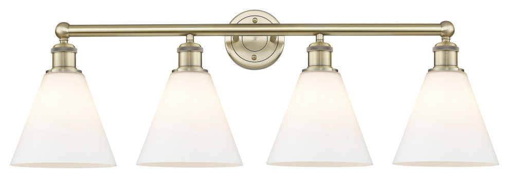 Berkshire 4-Light 35" Bath Vanity Light, Antique Brass Finish, Matte White Shade