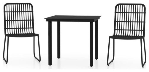 vidaXL Patio Dining Set 3 Piece Black Garden Outdoor Table and Chair Furniture
