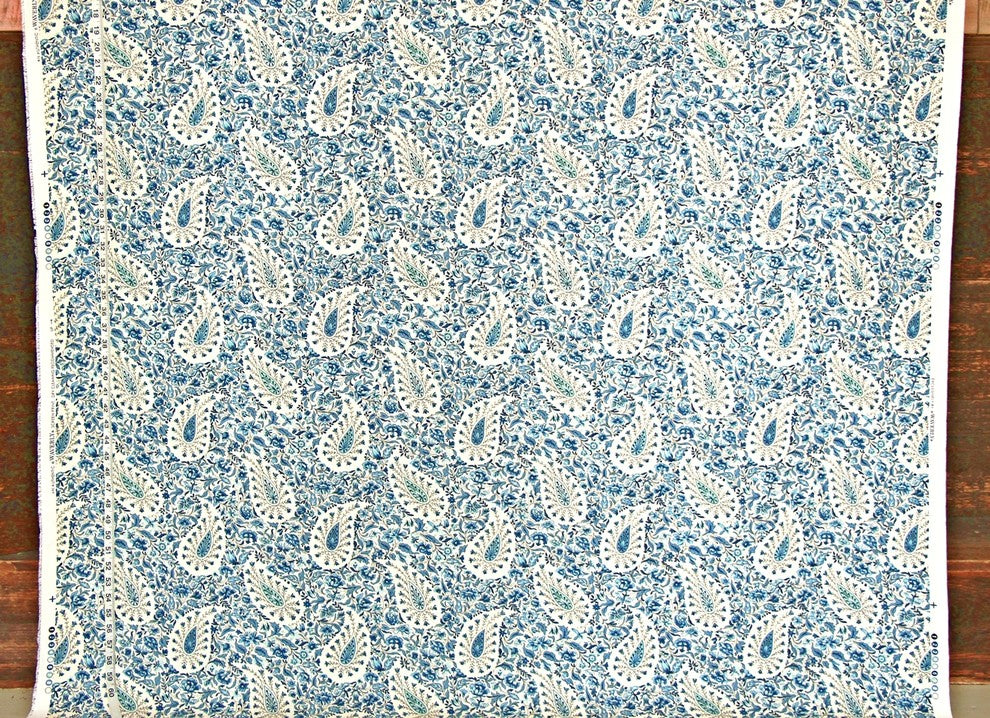 Delft Blue Paisley Floral Fabric, Sample