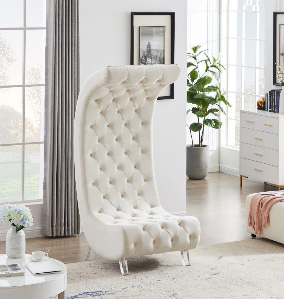 Crescent Velvet Upholstered Rounded Accent Chair, Cream