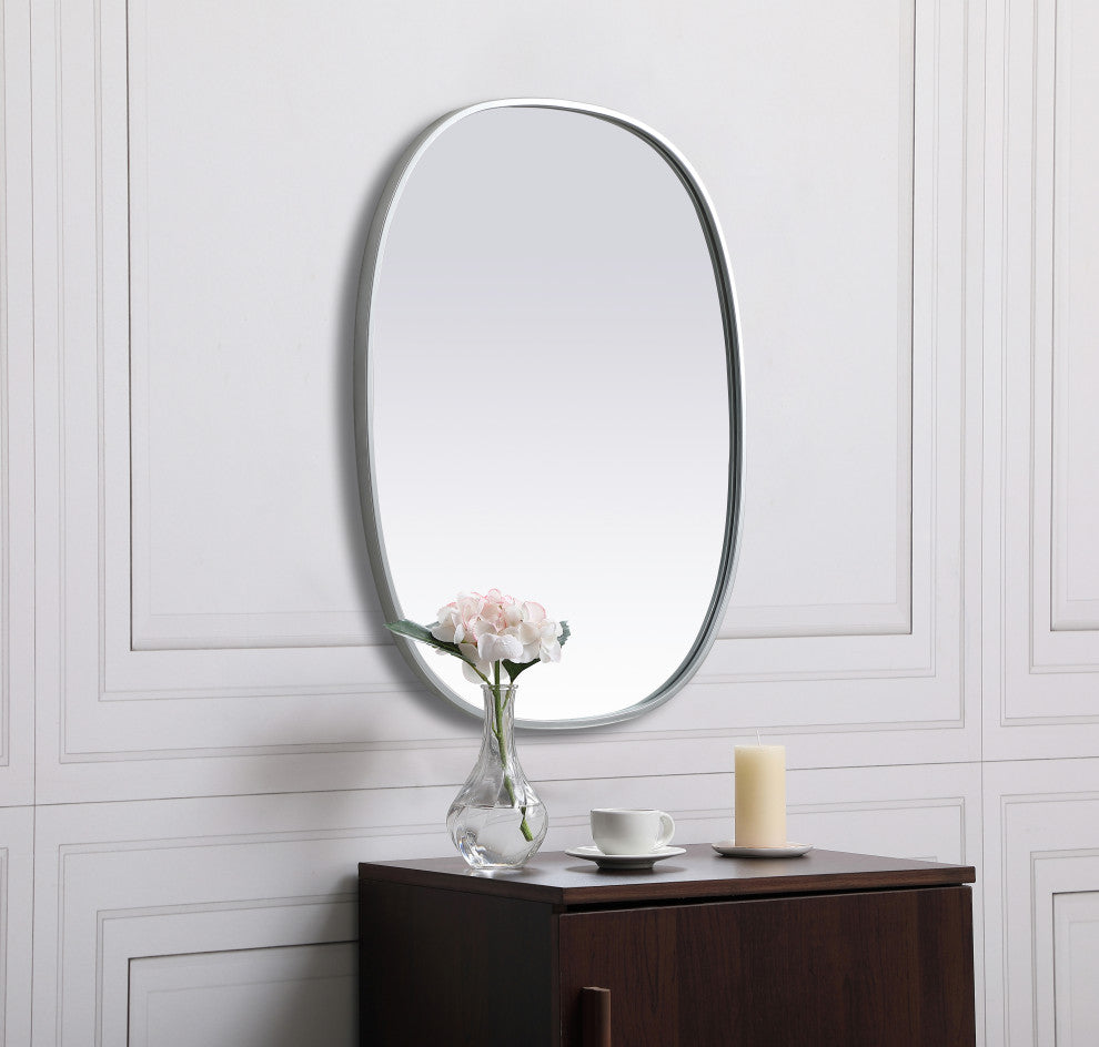 Metal Frame Oval Mirror 24X30 Inch, Silver