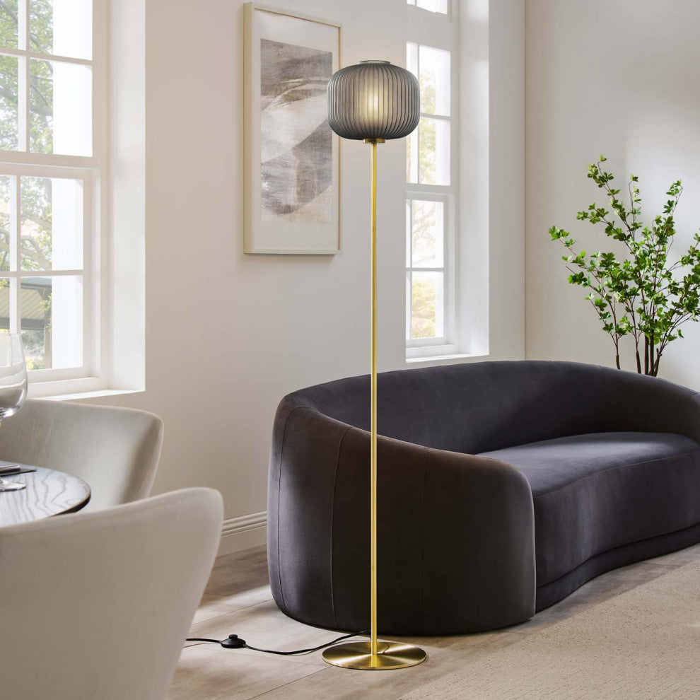 Floor Lamp Light, Gold, Glass, Modern, Mid Century Cafe Bistro Hospitality