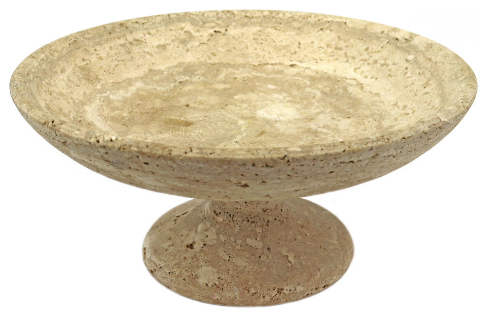 Travertine Marble Footed Centerpiece Bowl, 16"x7.5"