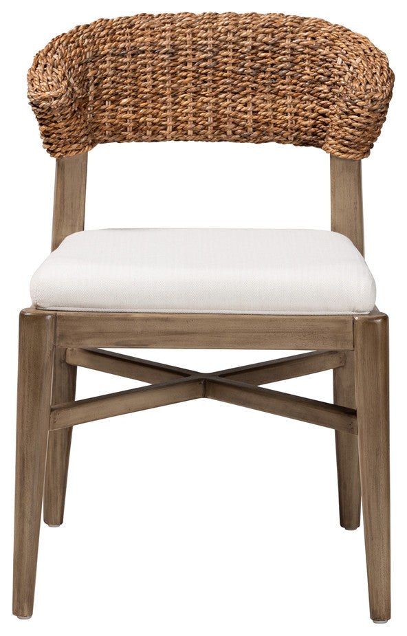 Modern Bohemian Walnut Brown Finished Mahogany Rattan Dining Chair