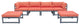 LeisureMod Chelsea 6-Piece Patio Ottoman Sectional Black Aluminum, Orange