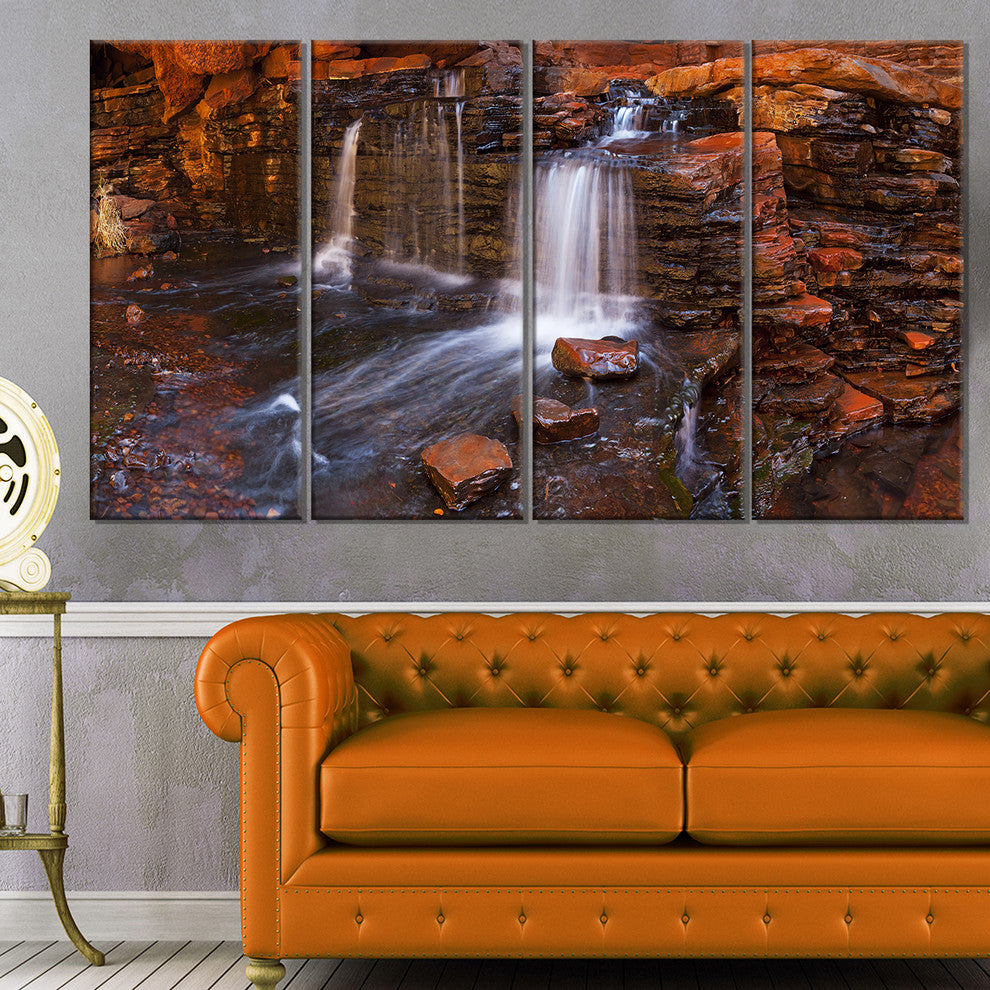 "Waterfall in Hancock Gorge" Landscape Wall Art Canvas Print, 4 Panels, 48"x28"