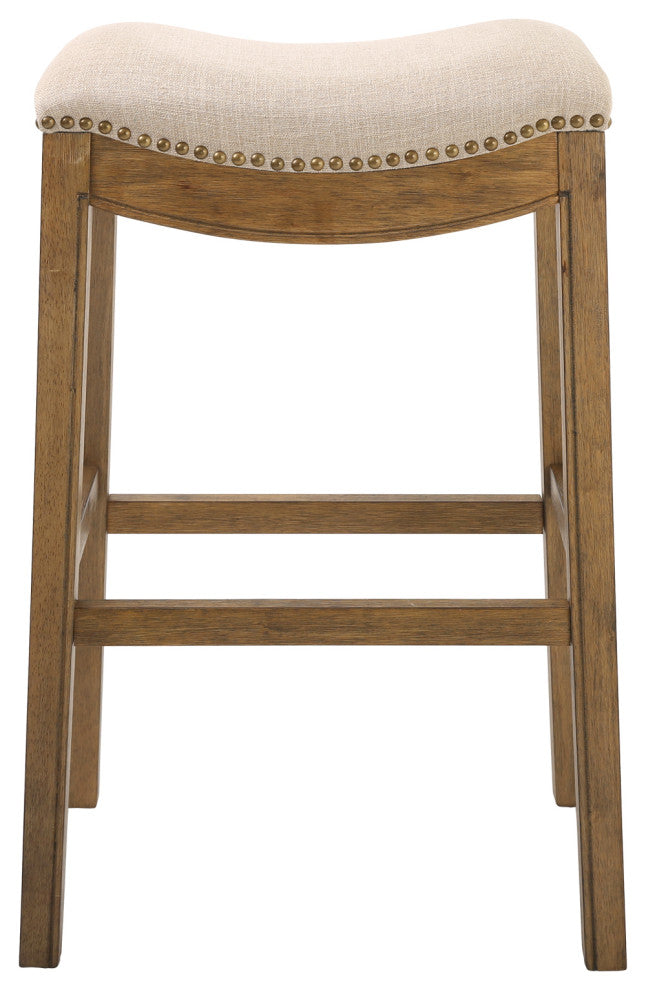 Saddle Style 30" Bar Height Stool With Cream Fabric