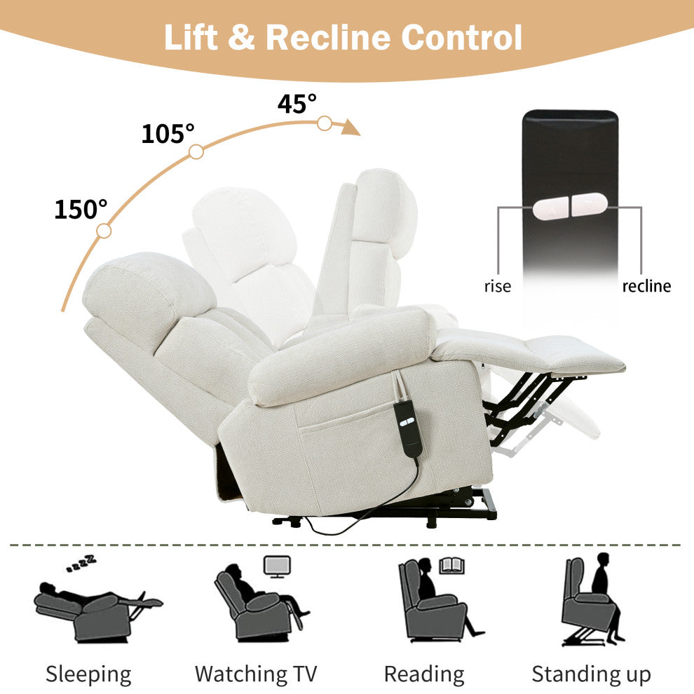 GDF Studio Oversized Power Lift Recliner Chair for Seniors, Remote Control, Light Gray