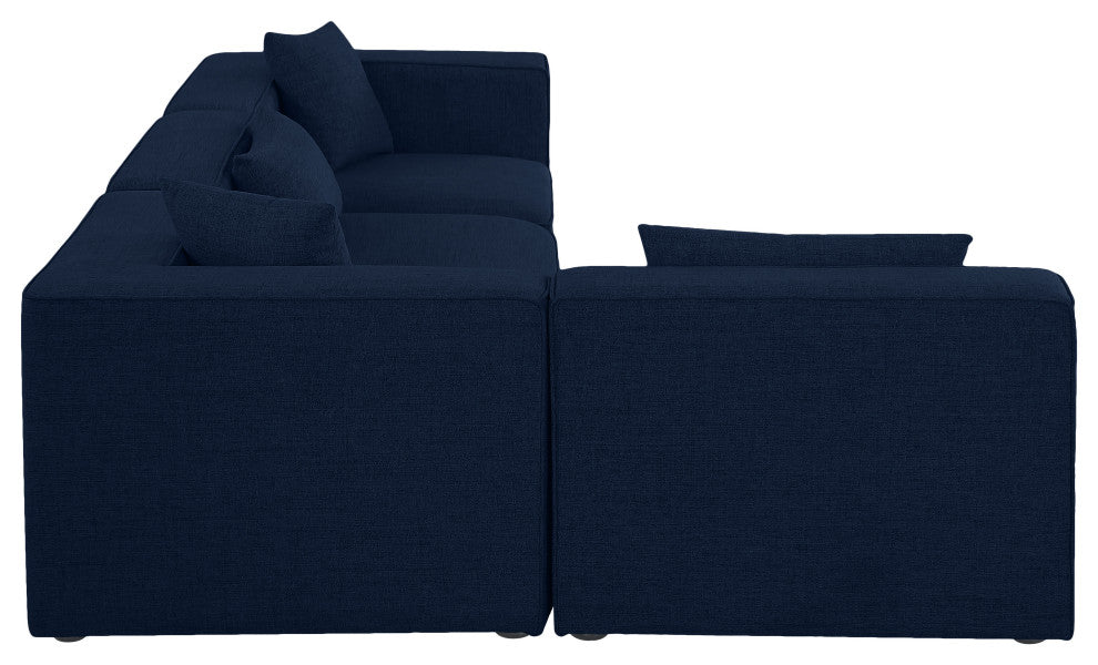 Cube Upholstered Modular Sectional, Navy, 4-Piece: 2 Armless Chair, 2 Corner Chair, Linen Texured Fabric