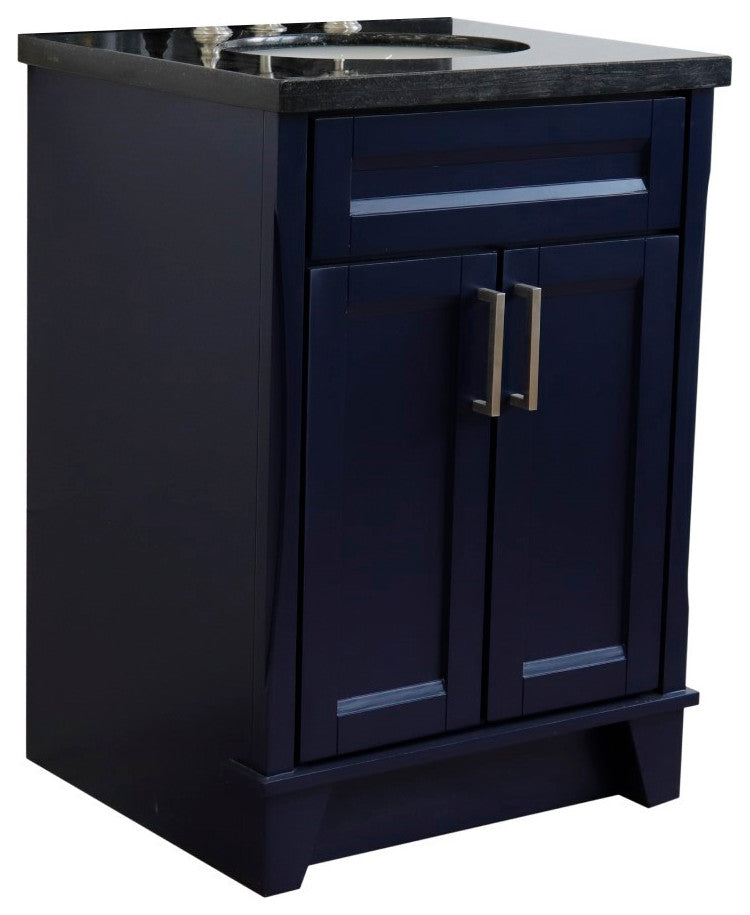 25" Single Sink Vanity, Blue Finish With Black Galaxy Granite And Oval Sink