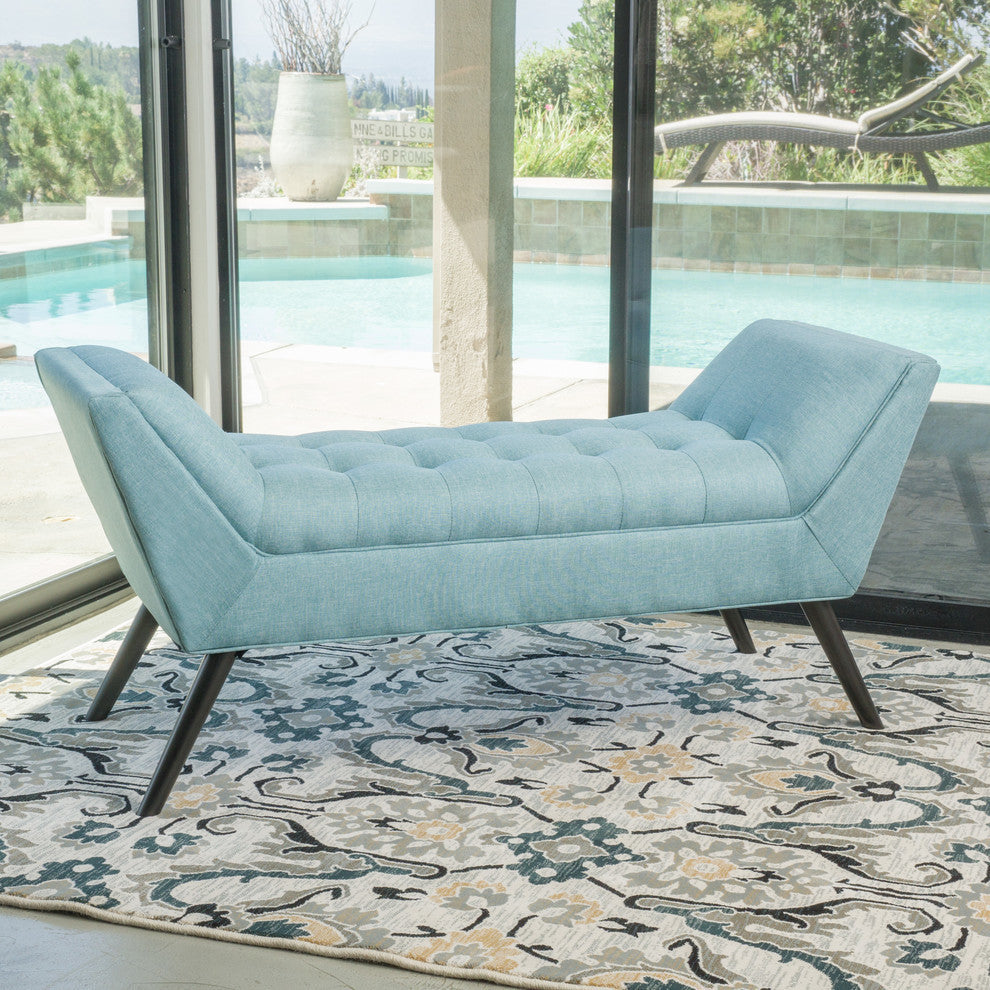 GDF Studio Rouvo Blue Fabric Ottoman Bench