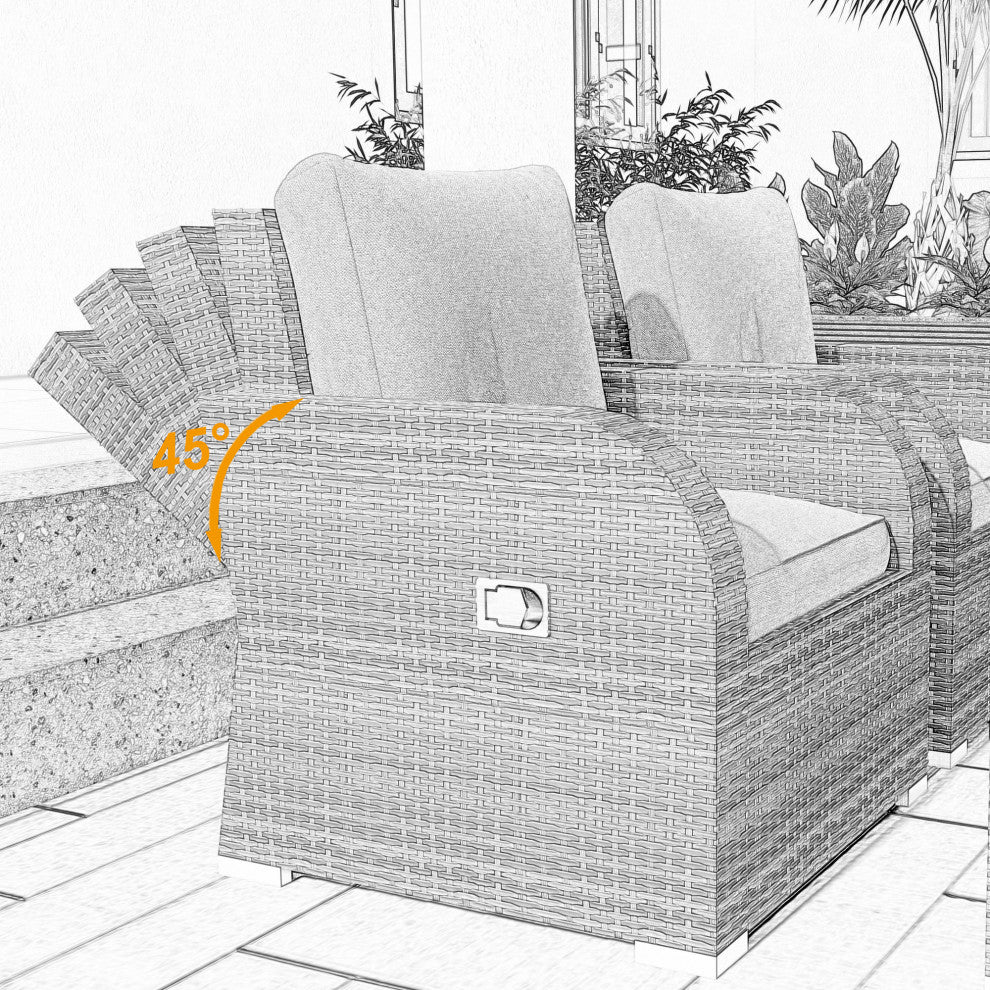 Rattan Patio Sofa Set Water Resistance Outdoor Chairs Set, Light Gray