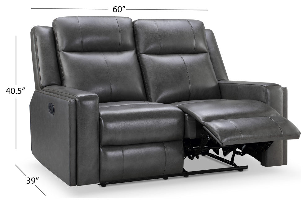 Rhodes Top-Grain Leather Manual Reclining Loveseat, Gray