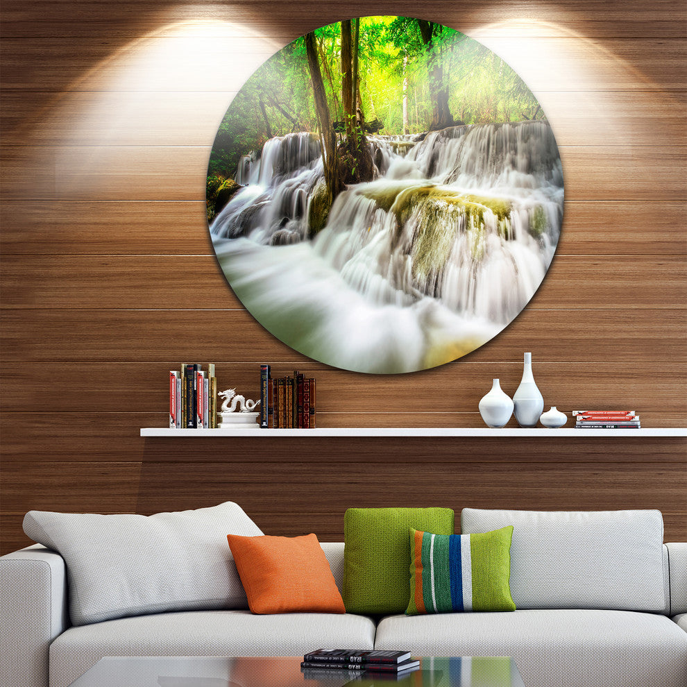 Level Five Of Erawan Waterfall, Landscape Round Metal Wall Art, 11"