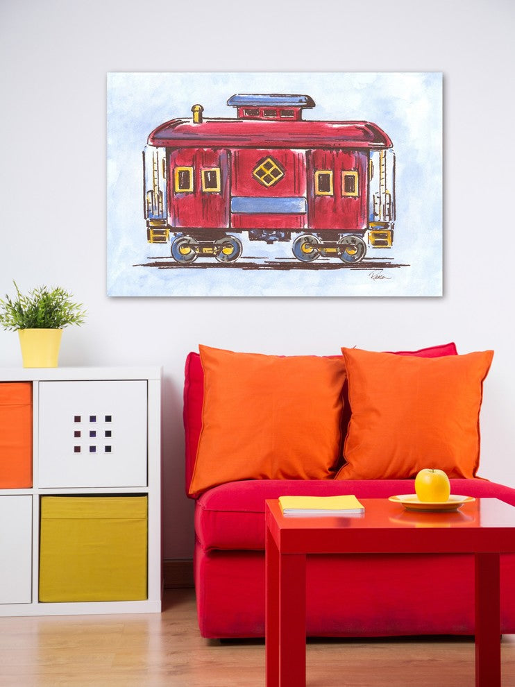 Marmont Hill, "Red Train" by Reesa Qualia Painting on Wrapped Canvas, 45x30