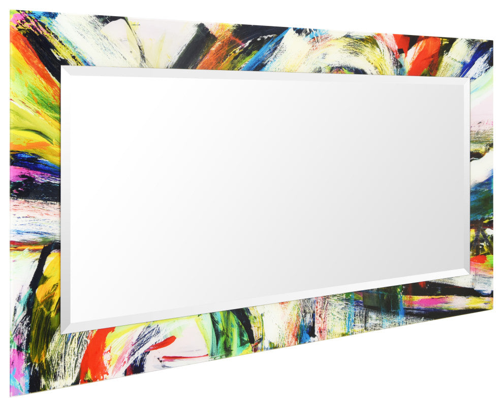 "Rock Star" Beveled Mirror on Printed Abstarct Tempered Art Glass, 54x28"