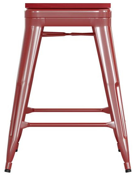 Kai Commercial Grade 24" High Metal Indoor-Outdoor Counter Height Stool, Red/Red