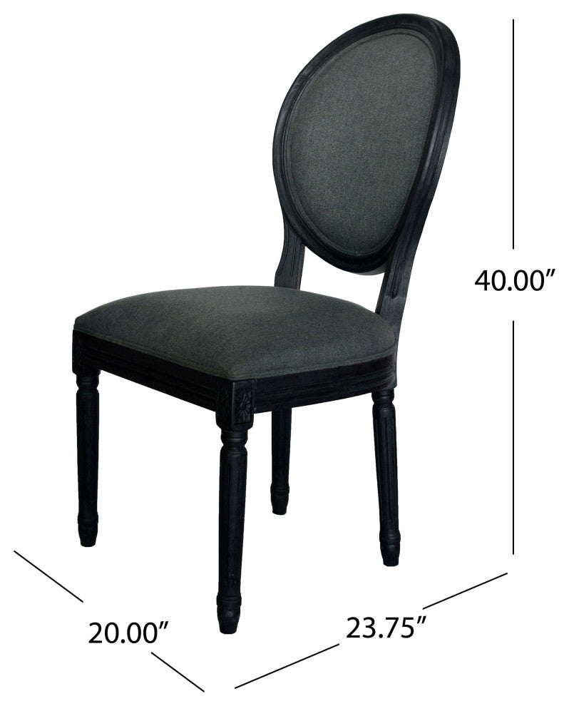 GDF Studio Babbs Traditional Fabric Dining Chairs, Set of 2, Dark Gray/Black