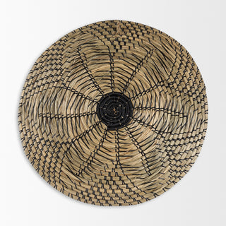 Mekhi Light Brown Seagrass With Black String Round Wall Hanging Plate