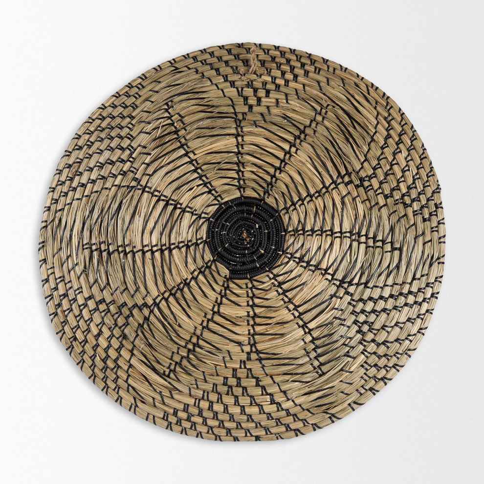Mekhi Light Brown Seagrass With Black String Round Wall Hanging Plate