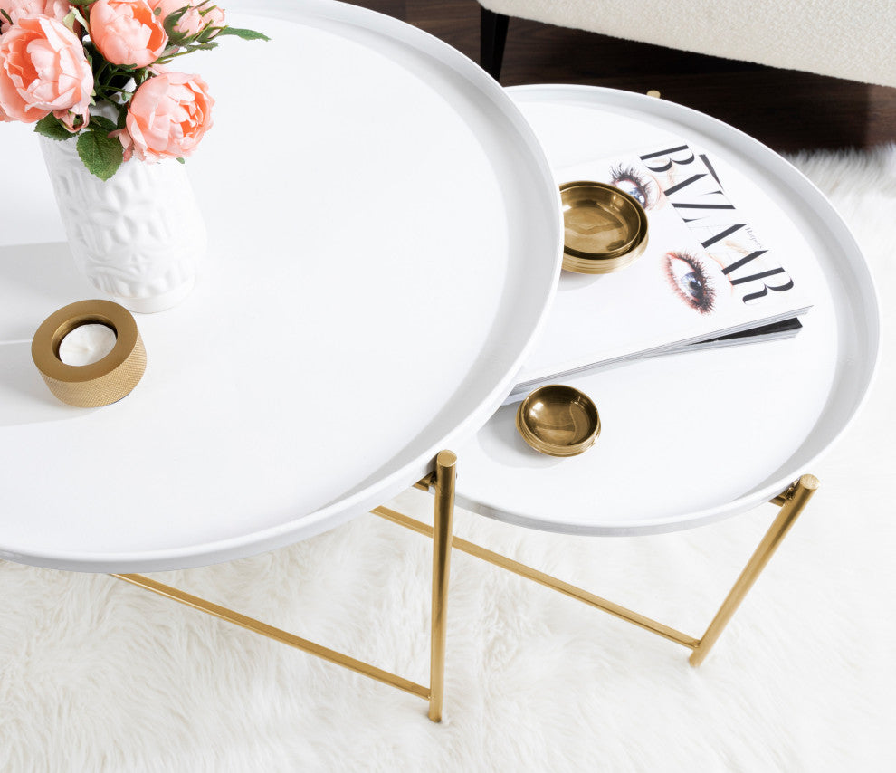 Ulani Coffee Table Set, White/Gold 2 Piece