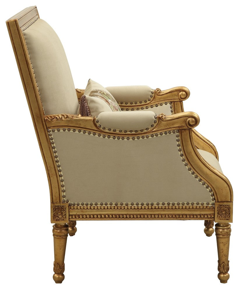 ACME Daesha Accent Chair and Pillow, Fabric and Antique Gold