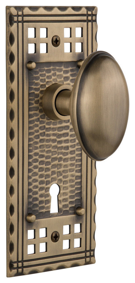 Craftsman Plate Passage Homestead Knob, Antique Brass
