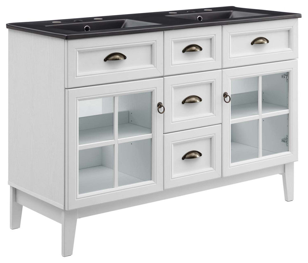 Isle 48" Double Bathroom Vanity Cabinet White Black