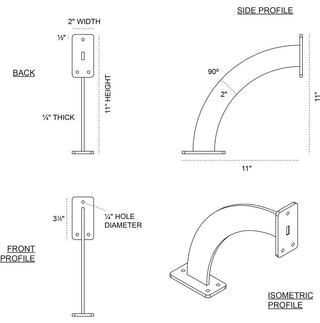 2"x11"x11" Bradford Bracket, Stainless Steel