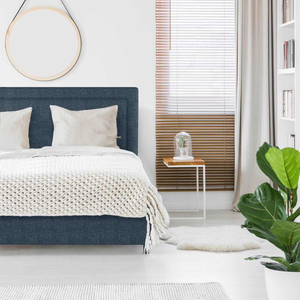 Ana Queen Upholsterd Border Bed, Zuma Navy