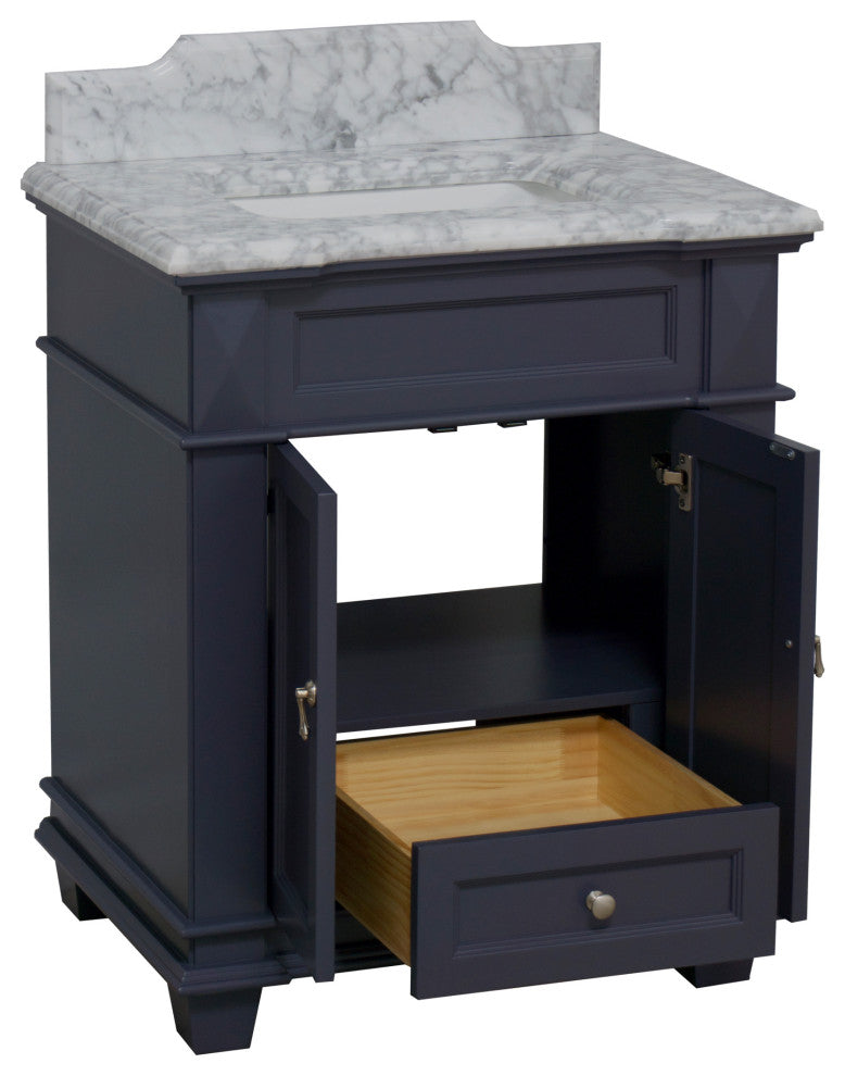 Elizabeth 30" Bathroom Vanity, Base: Marine Gray, Top: Carrara Marble