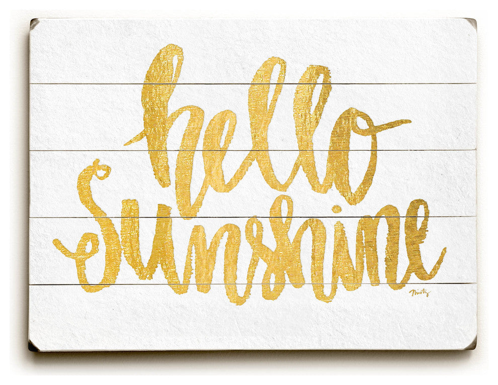 "Hello Sunshine", Planked Wood Wall Decor By Misty Diller, 14"x20"