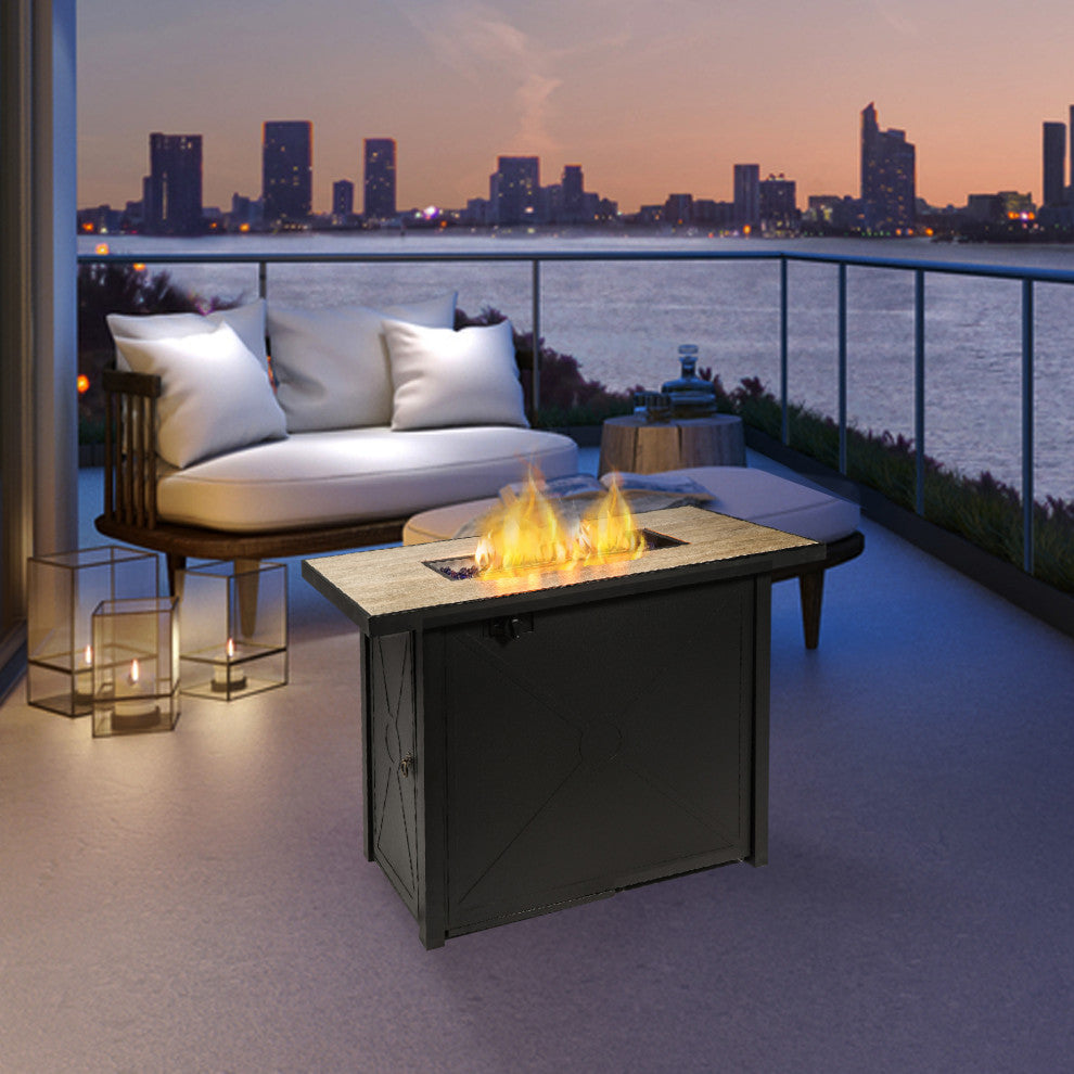 Outdoor Rectangular Propane Ceramic Fire Pit