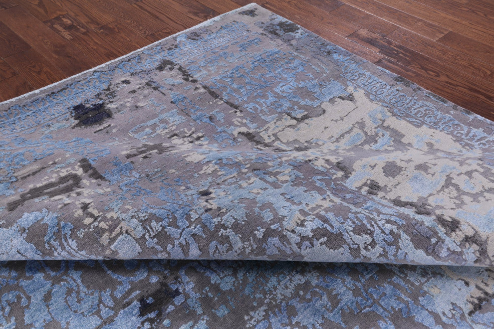 8' 9" X 12' 1" Wool and Silk Modern Handmade Rug Q7241