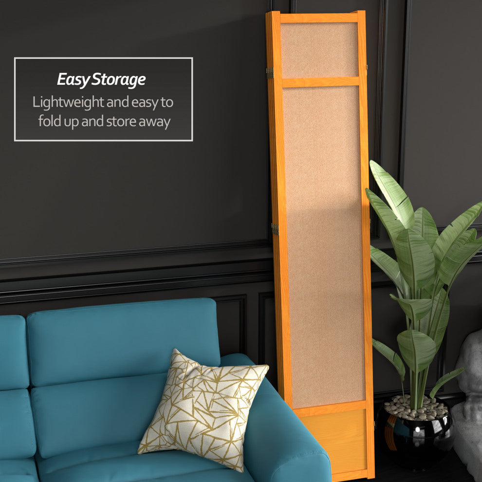7' Tall Jute Shoji Screen, 4 Panel, Honey