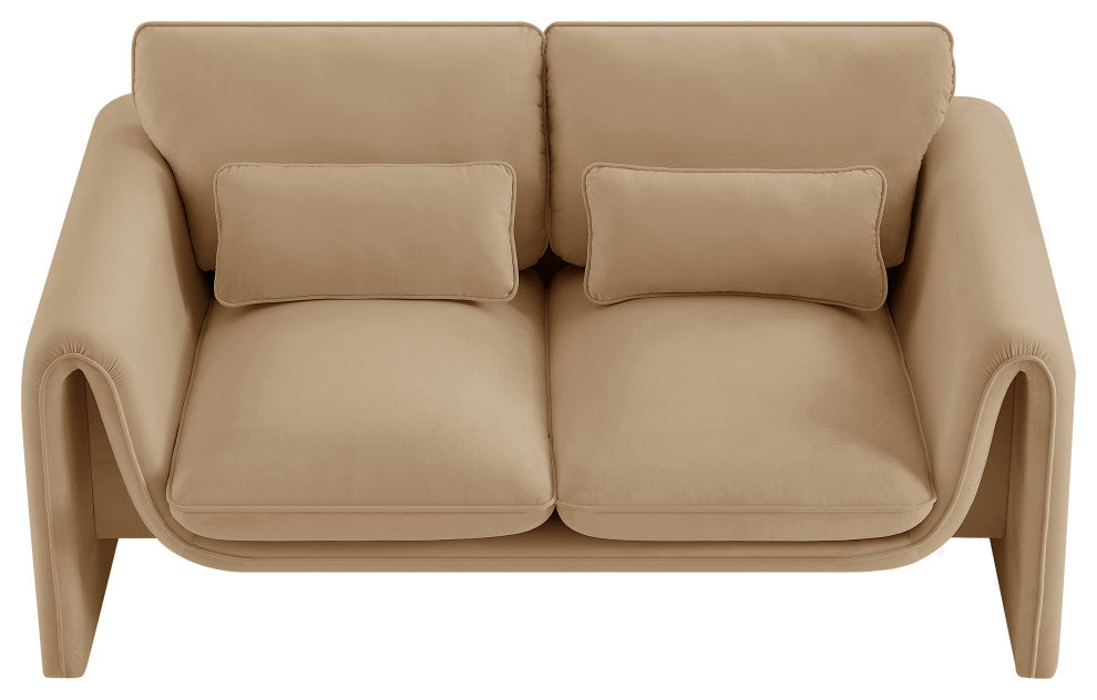 Sloan Camel Velvet Fabric Loveseat