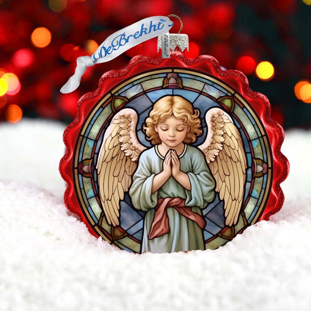 Little Angel Wreath Glass Ornament Nativity Holiday Decor