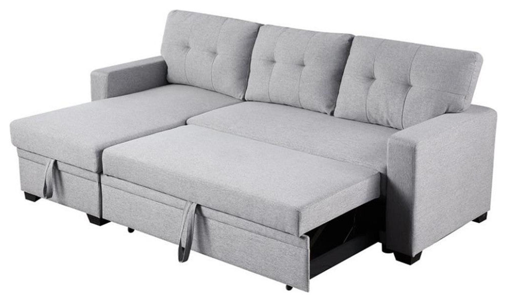 Pemberly Row Contemporary Fabric Reversible Sleeper Sectional Sofa in Light Gray