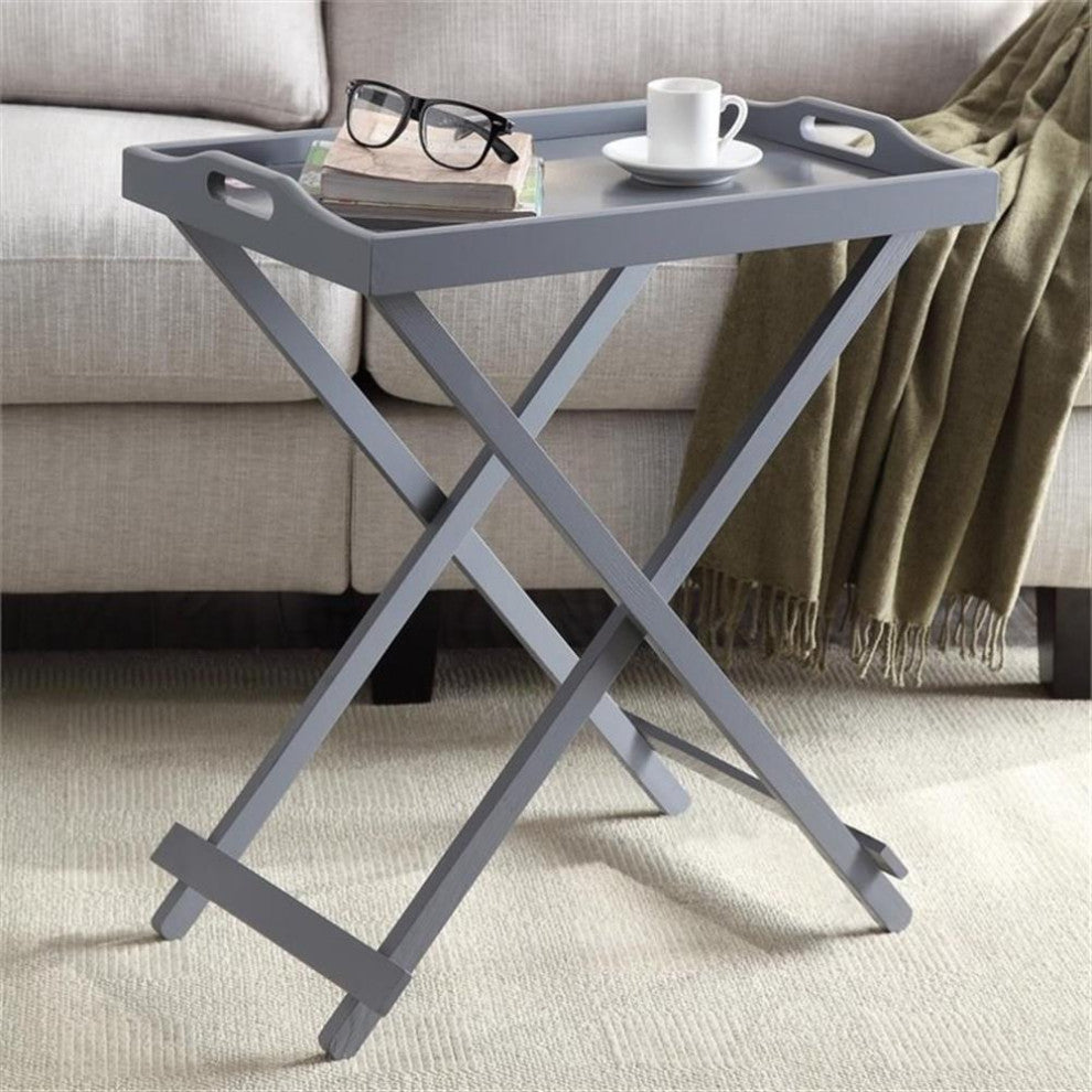 Pemberly Row Folding Tray Table in Gray