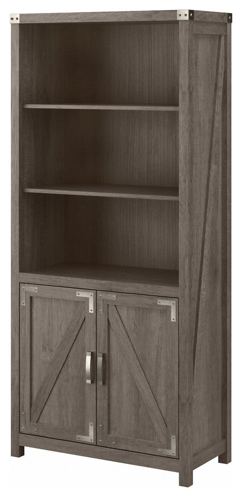 kathy ireland Home Cottage Grove Tall Bookcase With Doors, Restored Gray