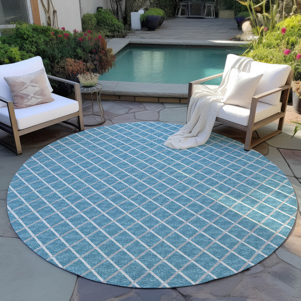 Indoor/Outdoor York YO1 Sky Blue Machine Washable 6' x 6' Rug