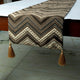 Decorative Table Runner Brown Jacquard Silk, Beaded & Tassels - Timberland