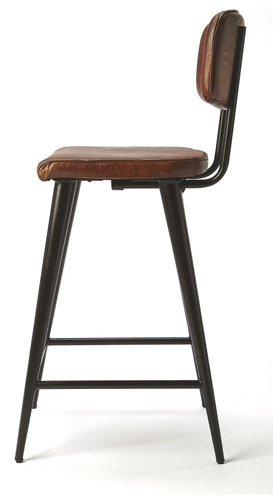 Saddle Leather Rectangular 26" Counter Stool, Dark Brown