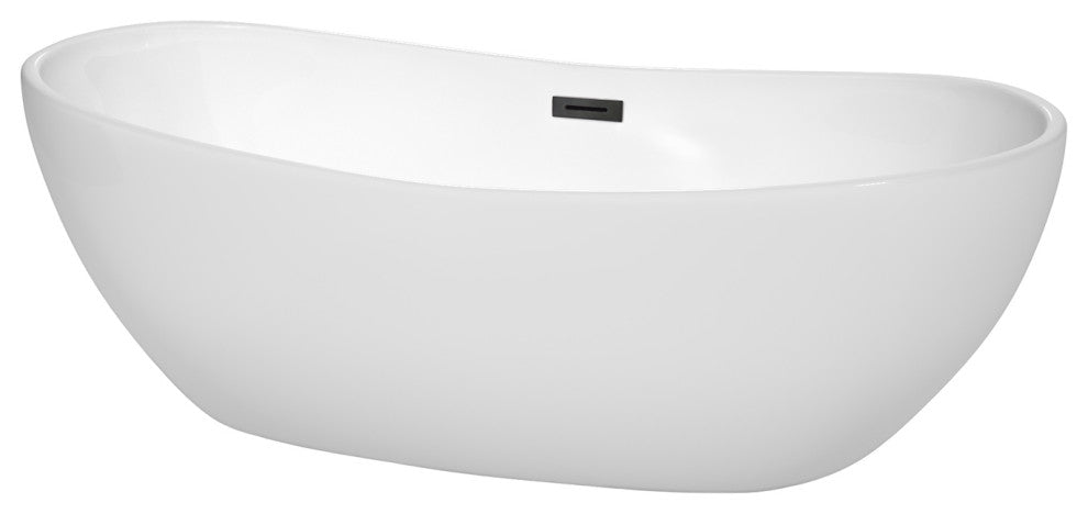 Rebecca 60 to 70" Freestanding Bathtub with options, Matte Black Trim, 70 Inch, No Faucet