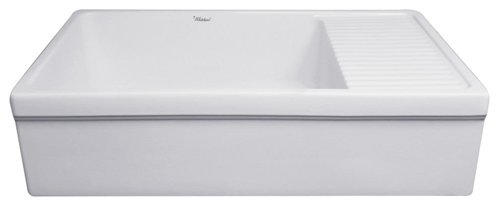 Whitehaus WHQD540-M-WHITE Large Fireclay Kitchen Sink, Matte White