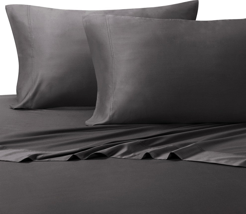 Bamboo Cotton Blend Silky Hybrid Sheet Set, Charcoal, Queen