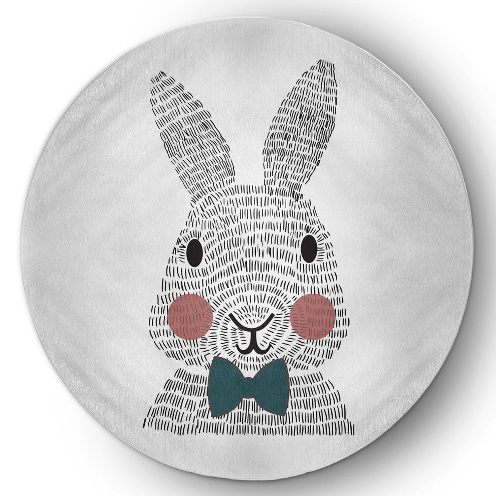 Bow-tie Bunny Easter Chenille Rug, Ocean Abyss Green, 5' Round