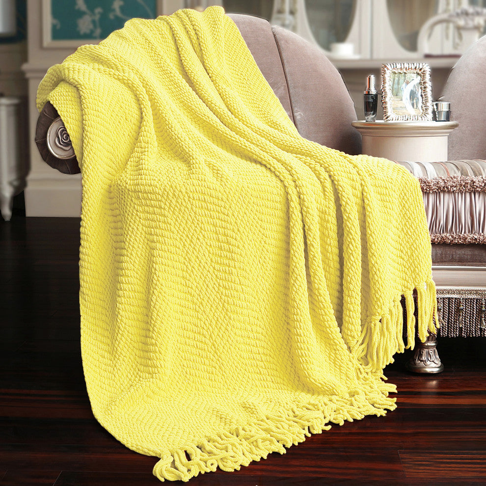 Tweed Knitted Throw Blanket, Sunshine Yellow, 60"x80"