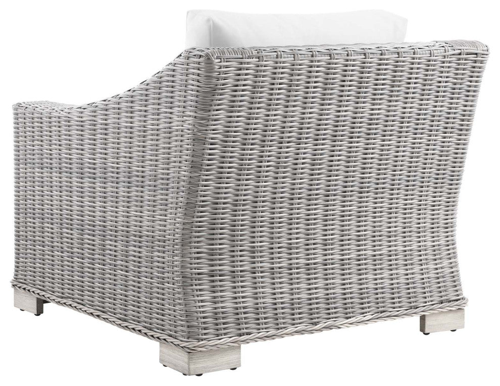 Side Chair Armchair, Rattan, Wicker, Gray White, Modern, Outdoor Patio Cafe